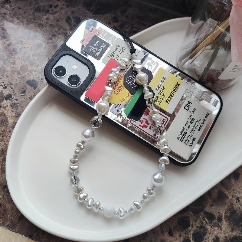 WCCH Beaded Phone Charm Y2K Kawaii Handmade Acrylic Phone Lanyard Wrist Strap for Camera Bag Airpods Keychain Charm Pure White Pearl - Image 3